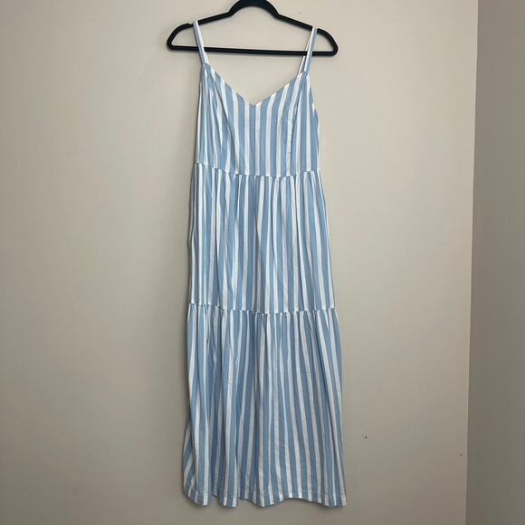 Old Navy Dresses & Skirts - Old‎ Navy Blue White Stripe Beachy Cami Tiered Midi Dress Pockets  Women's Sz M